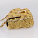 CELINE Sequin Chain Shoulder Bag Leather Gold Auth BA15971SM-3