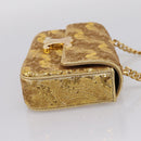 CELINE Sequin Chain Shoulder Bag Leather Gold Auth BA15971SM-4
