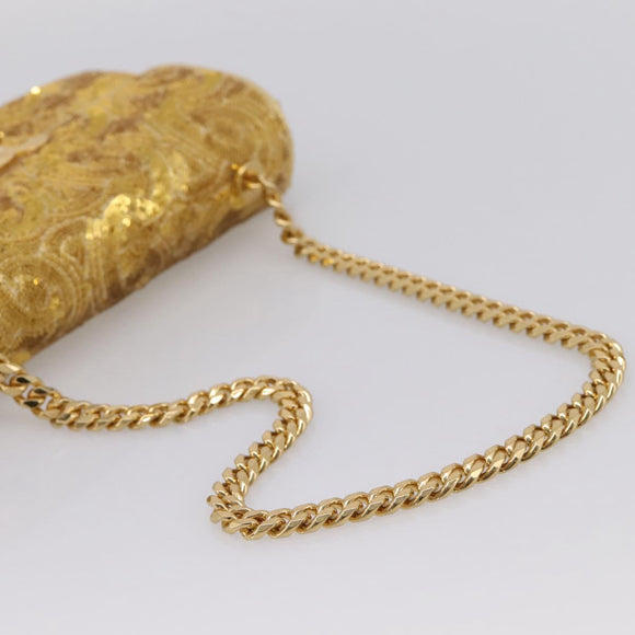 CELINE Sequin Chain Shoulder Bag Leather Gold Auth BA15971SM