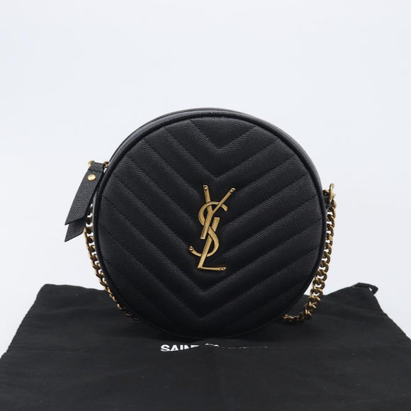 Saint Laurent Chain Viel Shoulder Bag Leather Black Gold Auth BA15972SAM