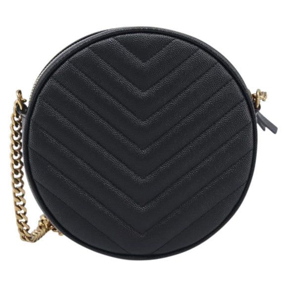 Saint Laurent Chain Viel Shoulder Bag Leather Black Gold Auth BA15972SAM