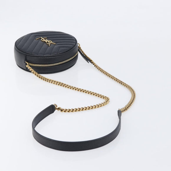 Saint Laurent Chain Viel Shoulder Bag Leather Black Gold Auth BA15972SAM