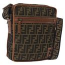 FENDI Zucca Canvas Shoulder Bag Black Brown 7VA152 Auth BA15976A-1