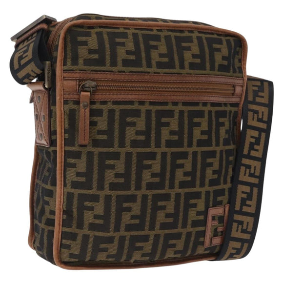 FENDI Zucca Canvas Shoulder Bag Black Brown 7VA152 Auth BA15976A