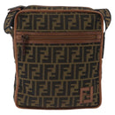FENDI Zucca Canvas Shoulder Bag Black Brown 7VA152 Auth BA15976A-2