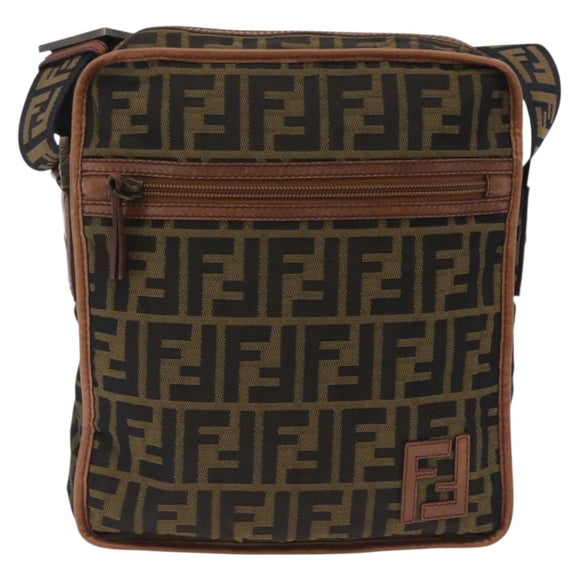FENDI Zucca Canvas Shoulder Bag Black Brown 7VA152 Auth BA15976A