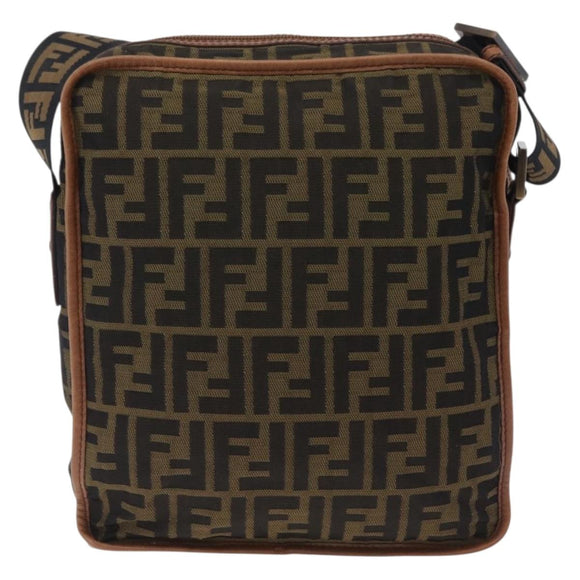 FENDI Zucca Canvas Shoulder Bag Black Brown 7VA152 Auth BA15976A