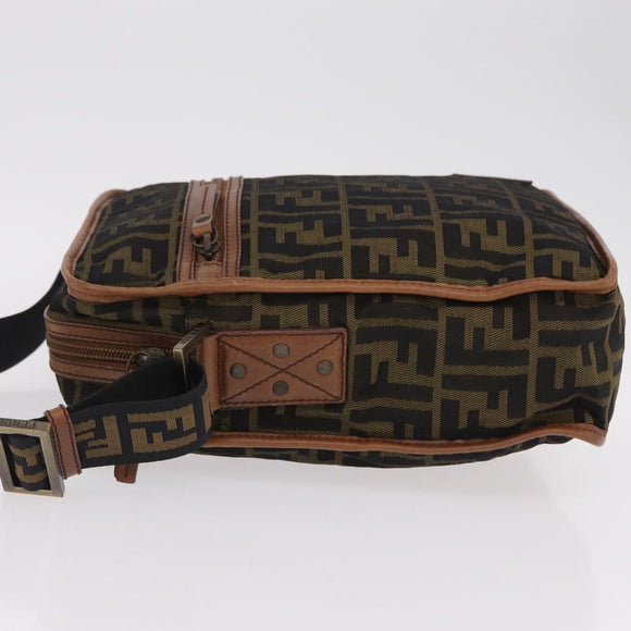 FENDI Zucca Canvas Shoulder Bag Black Brown 7VA152 Auth BA15976A