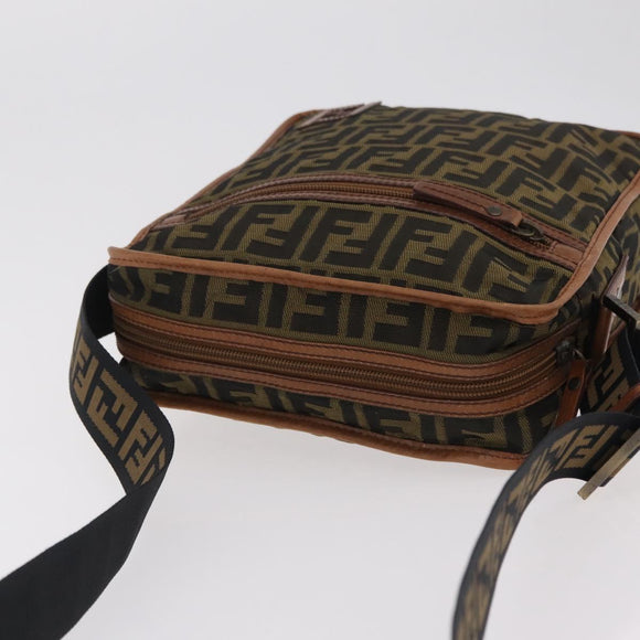 FENDI Zucca Canvas Shoulder Bag Black Brown 7VA152 Auth BA15976A