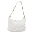 CHANEL Shoulder Bag Caviar Skin White Gold CC Auth BA15977M-1