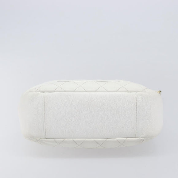 CHANEL Shoulder Bag Caviar Skin White Gold CC Auth BA15977M