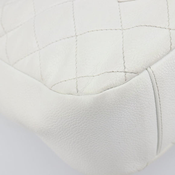 CHANEL Shoulder Bag Caviar Skin White Gold CC Auth BA15977M