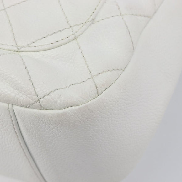 CHANEL Shoulder Bag Caviar Skin White Gold CC Auth BA15977M
