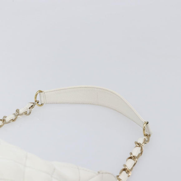 CHANEL Shoulder Bag Caviar Skin White Gold CC Auth BA15977M