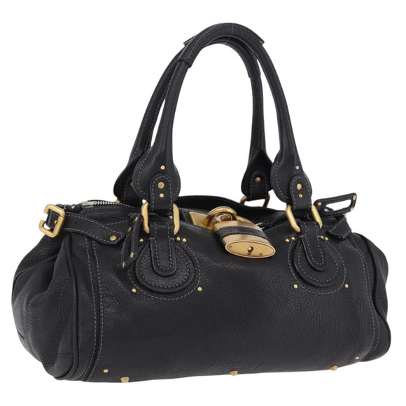 Chloe Paddington Hand Bag Leather Black Gold Silver Auth BA15978M