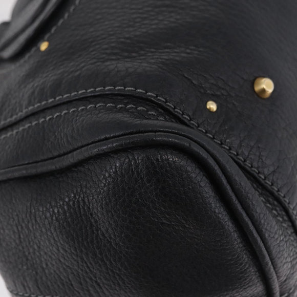 Chloe Paddington Hand Bag Leather Black Gold Silver Auth BA15978M