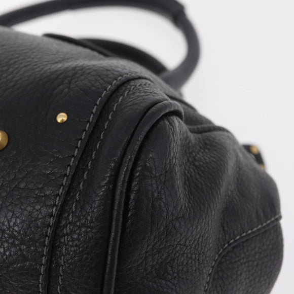 Chloe Paddington Hand Bag Leather Black Gold Silver Auth BA15978M