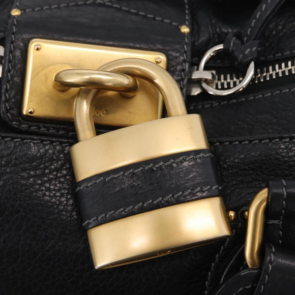 Chloe Paddington Hand Bag Leather Black Gold Silver Auth BA15978M