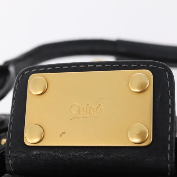 Chloe Paddington Hand Bag Leather Black Gold Silver Auth BA15978M