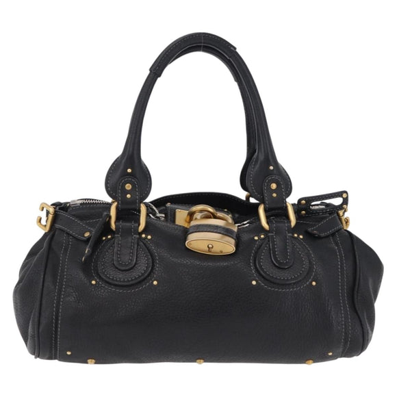 Chloe Paddington Hand Bag Leather Black Gold Silver Auth BA15978M