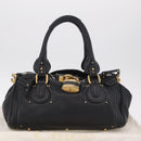Chloe Paddington Hand Bag Leather Black Gold Silver Auth BA15978M-12