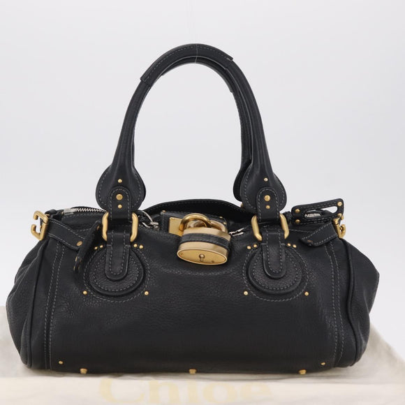 Chloe Paddington Hand Bag Leather Black Gold Silver Auth BA15978M