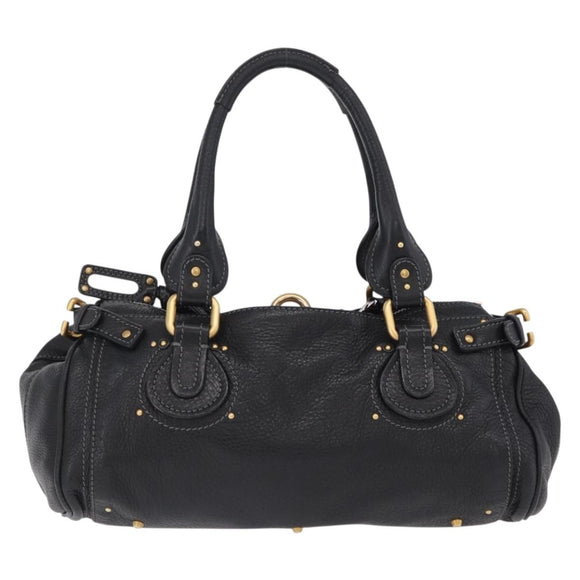 Chloe Paddington Hand Bag Leather Black Gold Silver Auth BA15978M