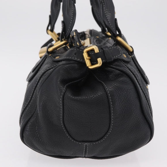 Chloe Paddington Hand Bag Leather Black Gold Silver Auth BA15978M