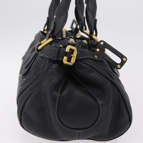 Chloe Paddington Hand Bag Leather Black Gold Silver Auth BA15978M