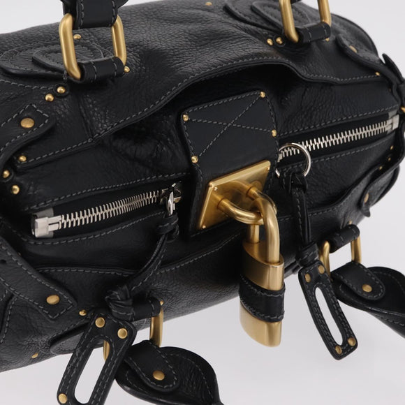 Chloe Paddington Hand Bag Leather Black Gold Silver Auth BA15978M