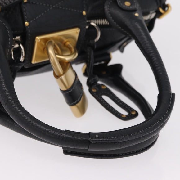 Chloe Paddington Hand Bag Leather Black Gold Silver Auth BA15978M