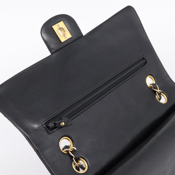 CHANEL Matelasse25 Chain Shoulder Bag Lamb Skin Black Gold CC Auth BA15979V