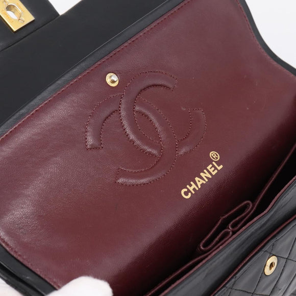 CHANEL Matelasse25 Chain Shoulder Bag Lamb Skin Black Gold CC Auth BA15979V