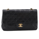 CHANEL Matelasse25 Chain Shoulder Bag Lamb Skin Black Gold CC Auth BA15979V-13