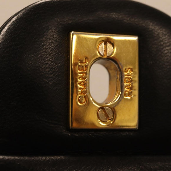 CHANEL Matelasse25 Chain Shoulder Bag Lamb Skin Black Gold CC Auth BA15979V