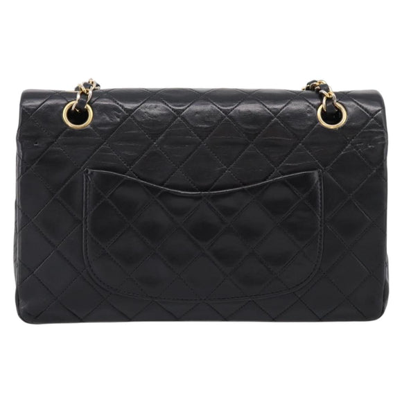 CHANEL Matelasse25 Chain Shoulder Bag Lamb Skin Black Gold CC Auth BA15979V