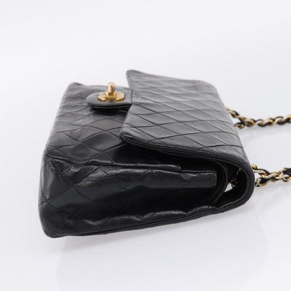 CHANEL Matelasse25 Chain Shoulder Bag Lamb Skin Black Gold CC Auth BA15979V