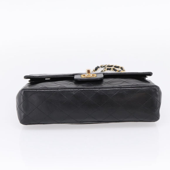 CHANEL Matelasse25 Chain Shoulder Bag Lamb Skin Black Gold CC Auth BA15979V