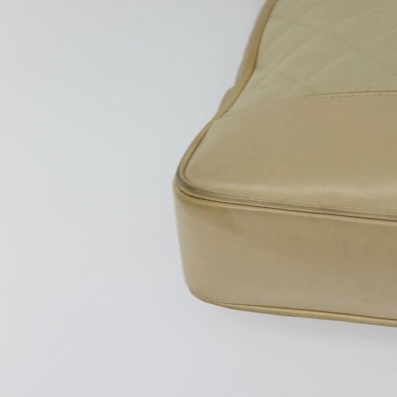 CHANEL Matelasse Chain Shoulder Bag Satin Beige Gold CC Auth BA1598