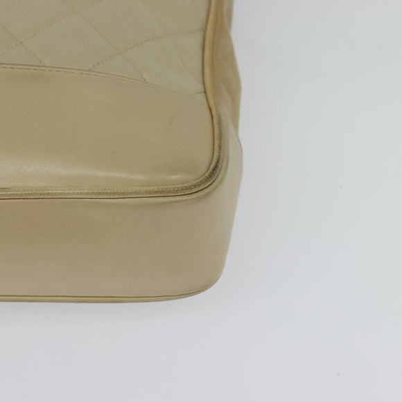 CHANEL Matelasse Chain Shoulder Bag Satin Beige Gold CC Auth BA1598