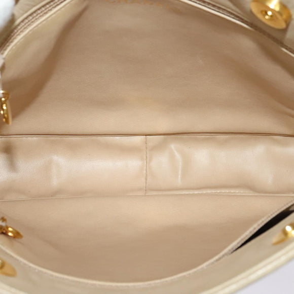 CHANEL Matelasse Chain Shoulder Bag Satin Beige Gold CC Auth BA1598