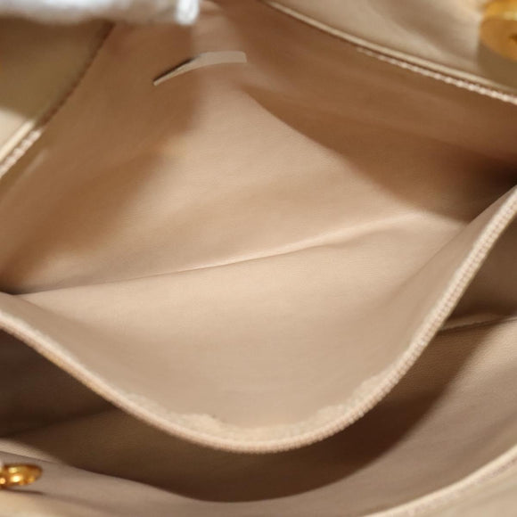 CHANEL Matelasse Chain Shoulder Bag Satin Beige Gold CC Auth BA1598