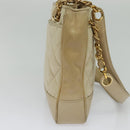 CHANEL Matelasse Chain Shoulder Bag Satin Beige Gold CC Auth BA1598-4