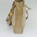 CHANEL Matelasse Chain Shoulder Bag Satin Beige Gold CC Auth BA1598-5