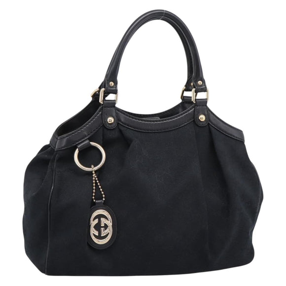 GUCCI GG Canvas Sukey Hand Bag Black Gold 211944 Auth BA15982V