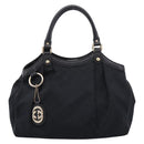 GUCCI GG Canvas Sukey Hand Bag Black Gold 211944 Auth BA15982V-2