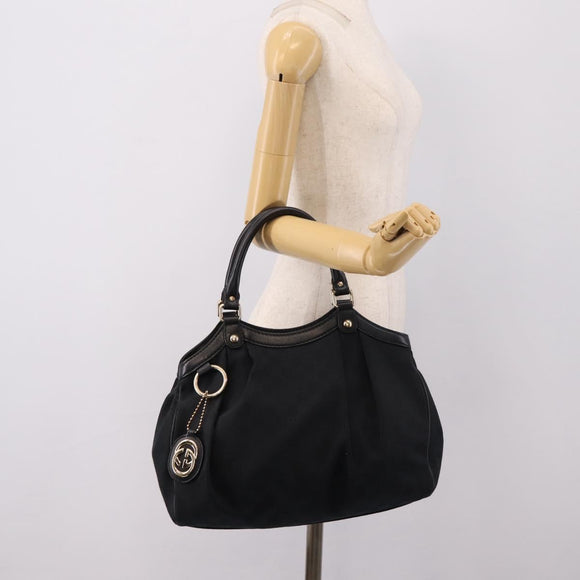 GUCCI GG Canvas Sukey Hand Bag Black Gold 211944 Auth BA15982V