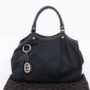 GUCCI GG Canvas Sukey Hand Bag Black Gold 211944 Auth BA15982V-24