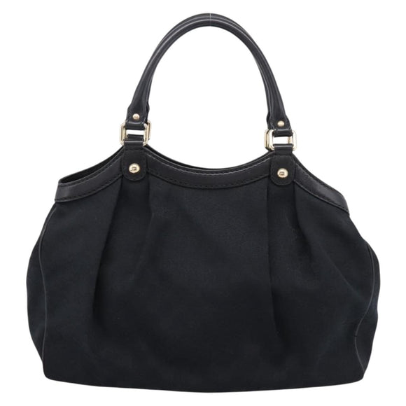 GUCCI GG Canvas Sukey Hand Bag Black Gold 211944 Auth BA15982V