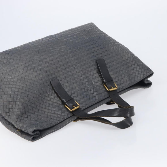 Bottega Veneta INTRECCIATO Tote Bag Leather Gray Gold 189632 Auth BA15983A